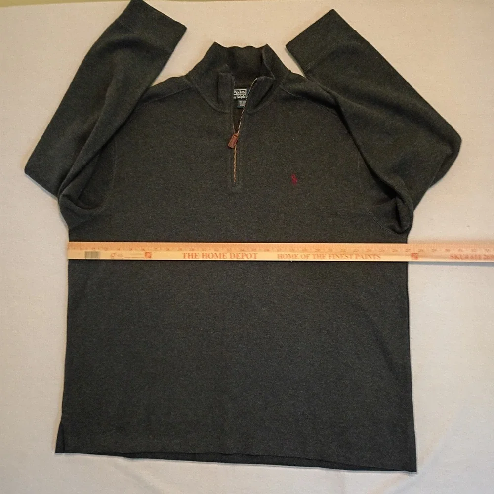 Polo Ralph Lauren Mens XXL Dark Grey Quarter Zip Cotton Pullover Sweater Pony
